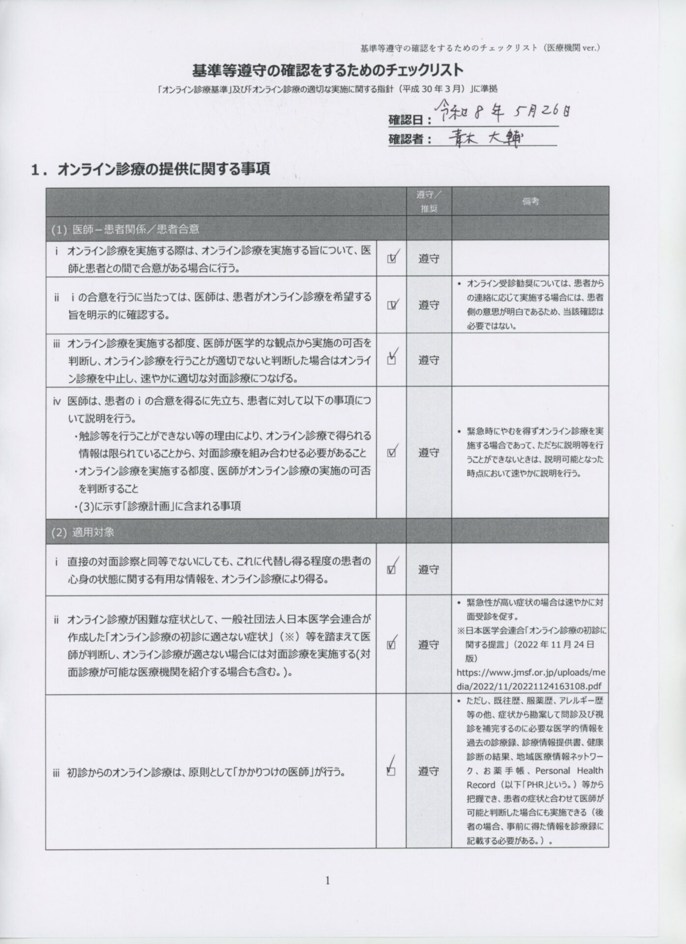 マニュアルメディスン　チェックリスト 基準等遵守の確認をするためのチェックリスト | 横須賀市久里浜の耳鼻